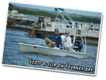 Captain Scott Tripp and Flip Pallot fishing together at the 2009 Mosquito Lagoon On Fly Tournament, sponsored by New Smyrna Outfitters and Mosquito Lagoon Fish Camp